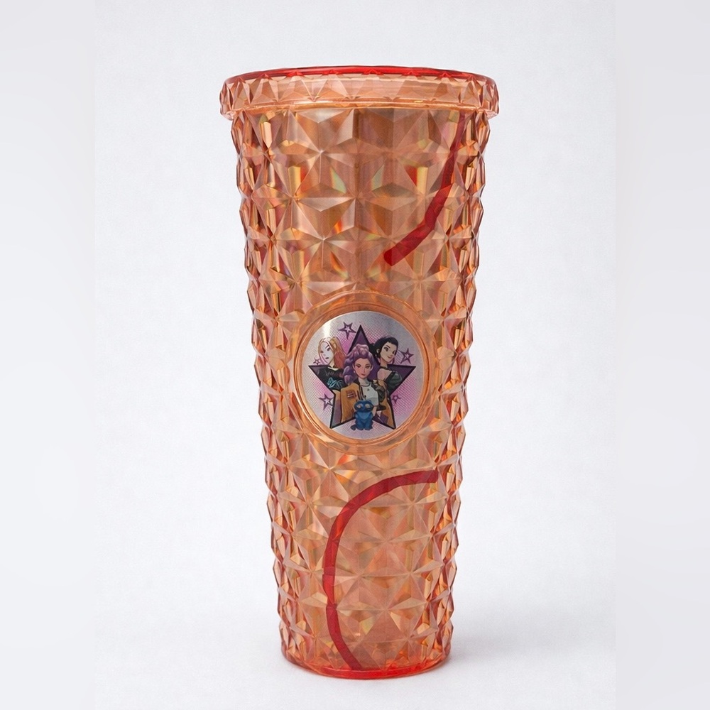 KPOP Light Up Tumbler Cup With Straw Faceted Orange LED